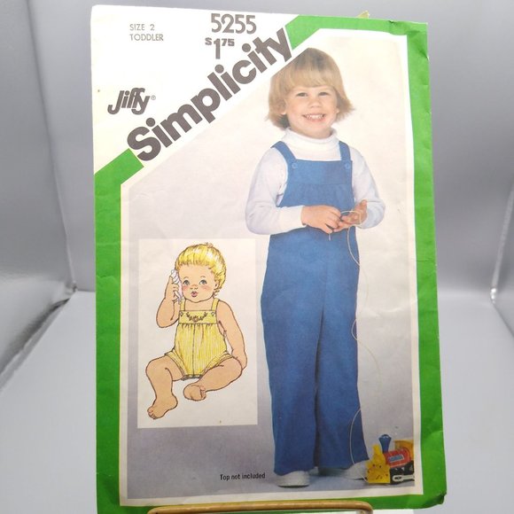 Vintage Sewing PATTERN Simplicity 5255, Jiffy Girls 1981 Toddler Overalls in Two - Picture 1 of 2